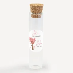 Gastgeschenk Glasröhrchen mit Korken und Aufkleber