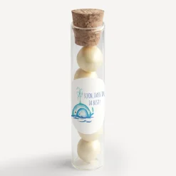 Gastgeschenk Glasröhrchen mit Korken und Aufkleber