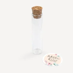 Gastgeschenk Glasröhrchen mit Korken und Aufkleber