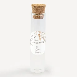 Gastgeschenk Glasröhrchen mit Korken und Aufkleber