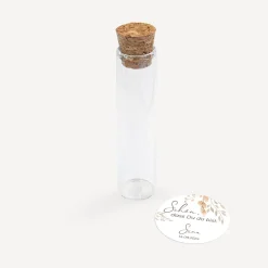 Gastgeschenk Glasröhrchen mit Korken und Aufkleber