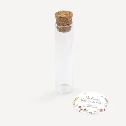 Gastgeschenk Glasröhrchen mit Korken und Aufkleber