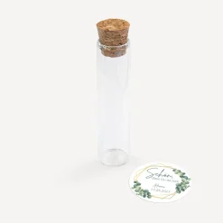 Gastgeschenk Glasröhrchen mit Korken und Aufkleber "Eukalyptus Geometrie"