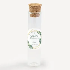 Gastgeschenk Glasröhrchen mit Korken und Aufkleber