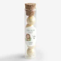 Gastgeschenk Glasröhrchen mit Korken und Aufkleber
