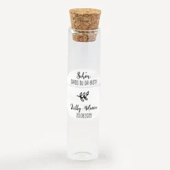 Gastgeschenk Glasröhrchen mit Korken und Aufkleber 