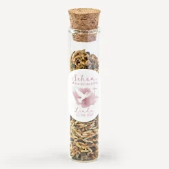 Gastgeschenk Glasröhrchen mit Korken und Aufkleber