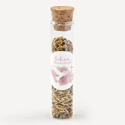 Gastgeschenk Glasröhrchen mit Korken und Aufkleber