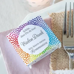 Gastgeschenk Kommunion Banderole Mini Schokolade Regenbogen Kreis modern