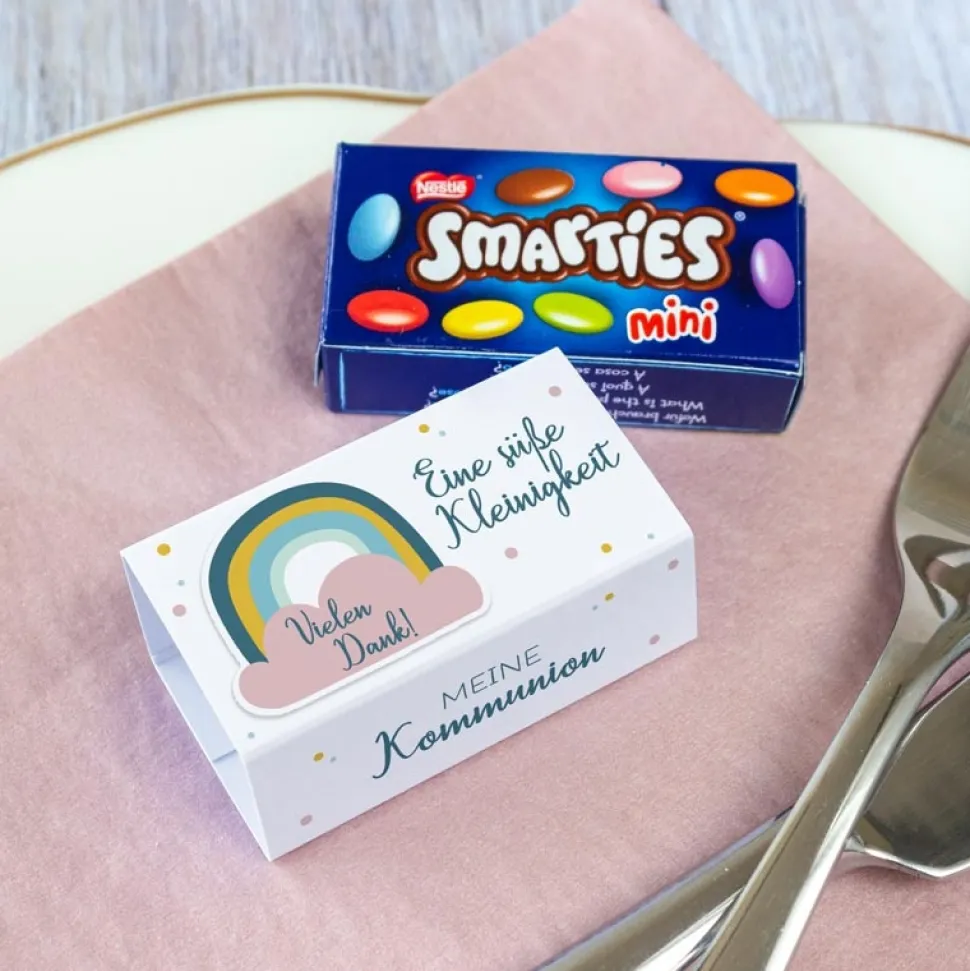Gastgeschenk Kommunion Mädchen SMARTIES mini + Banderole Regenbogen