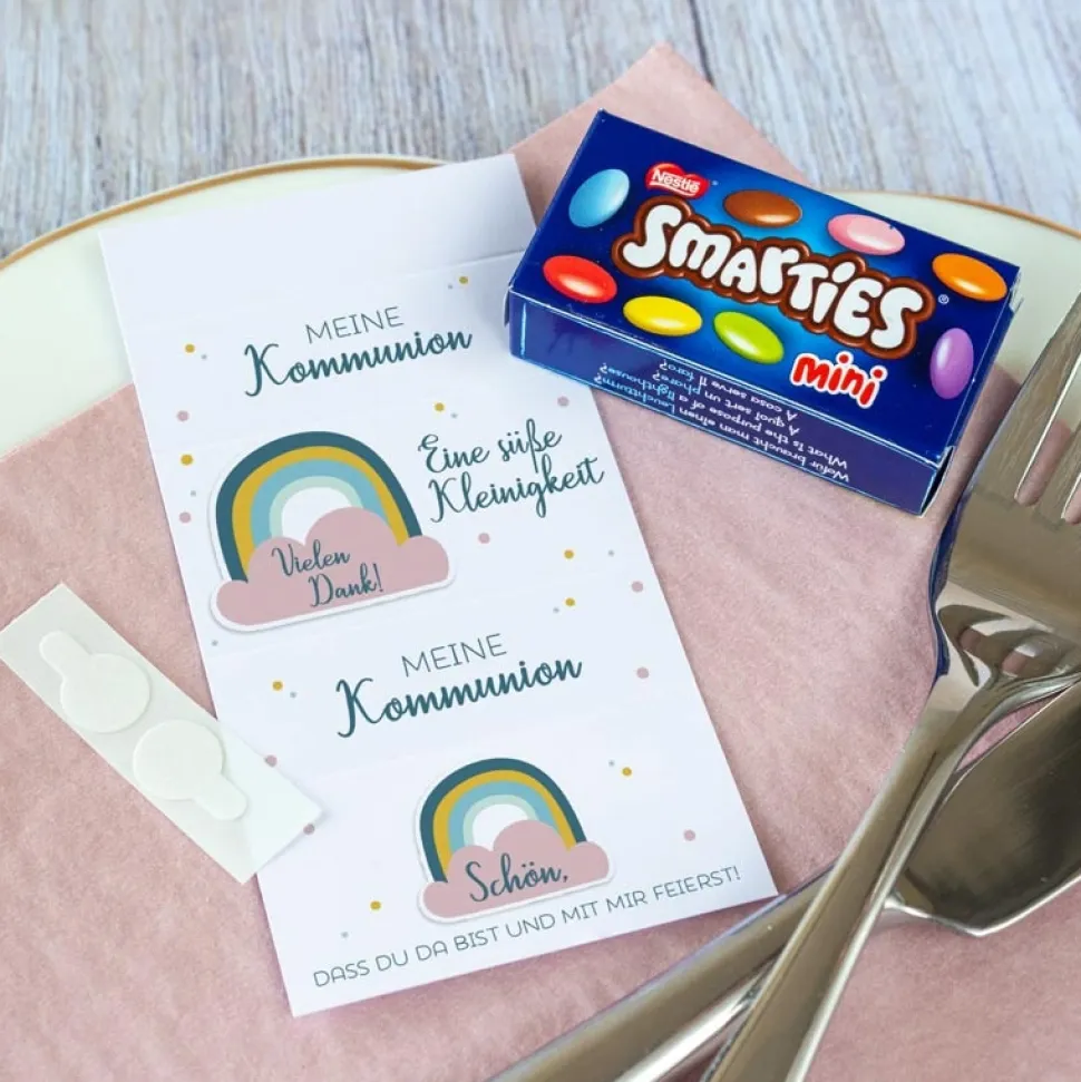 Gastgeschenk Kommunion Mädchen SMARTIES mini + Banderole Regenbogen