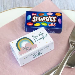 Gastgeschenk Kommunion Mädchen SMARTIES mini + Banderole Regenbogen