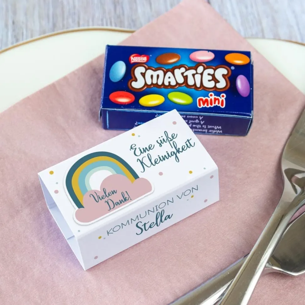 Gastgeschenk Kommunion Mädchen SMARTIES mini + Banderole Regenbogen