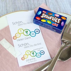 Gastgeschenk Kommunion SMARTIES mini + Banderole Regenbogen Symbole