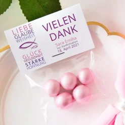 Gastgeschenk Konfirmation Mädchen Tüte + Etikett Liebe Glaube Weisheit