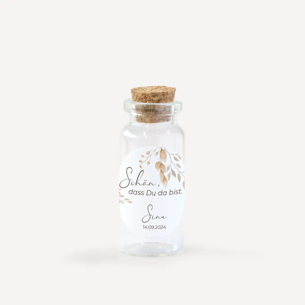 Gastgeschenk Mini Glasröhrchen + Aufkleber "Trockengras"