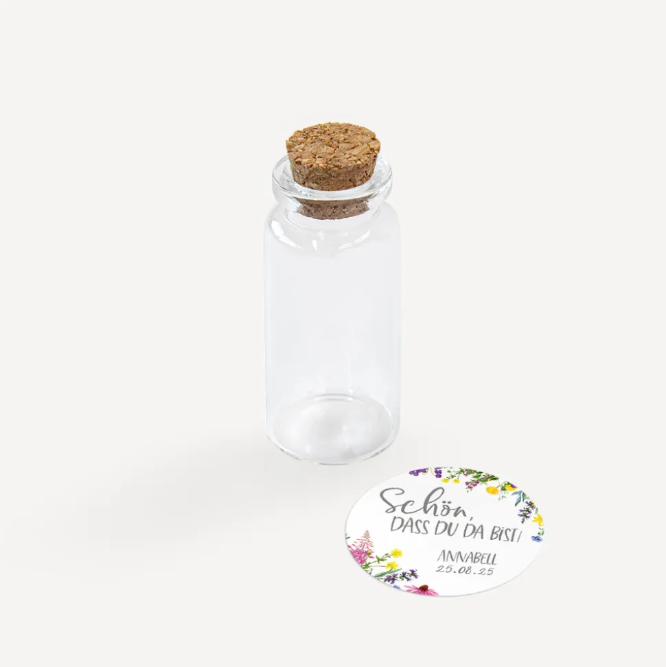 Gastgeschenk Mini Glasröhrchen mit Aufkleber "Wildblumen"