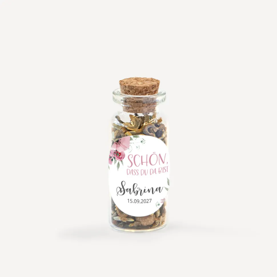 Gastgeschenk Mini Glasröhrchen mit Aufkleber "Bohemian Summer"