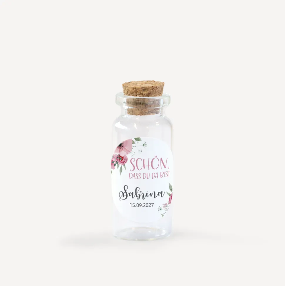 Gastgeschenk Mini Glasröhrchen mit Aufkleber "Bohemian Summer"