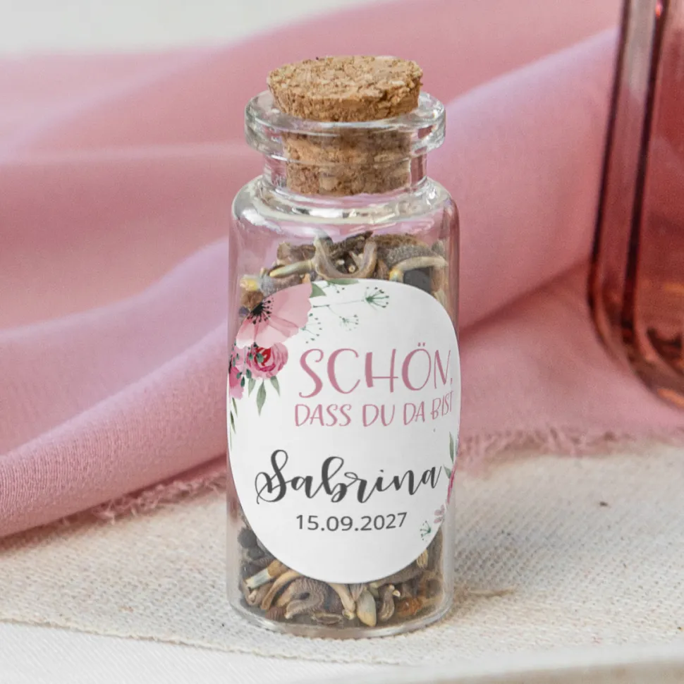 Gastgeschenk Mini Glasröhrchen mit Aufkleber "Bohemian Summer"