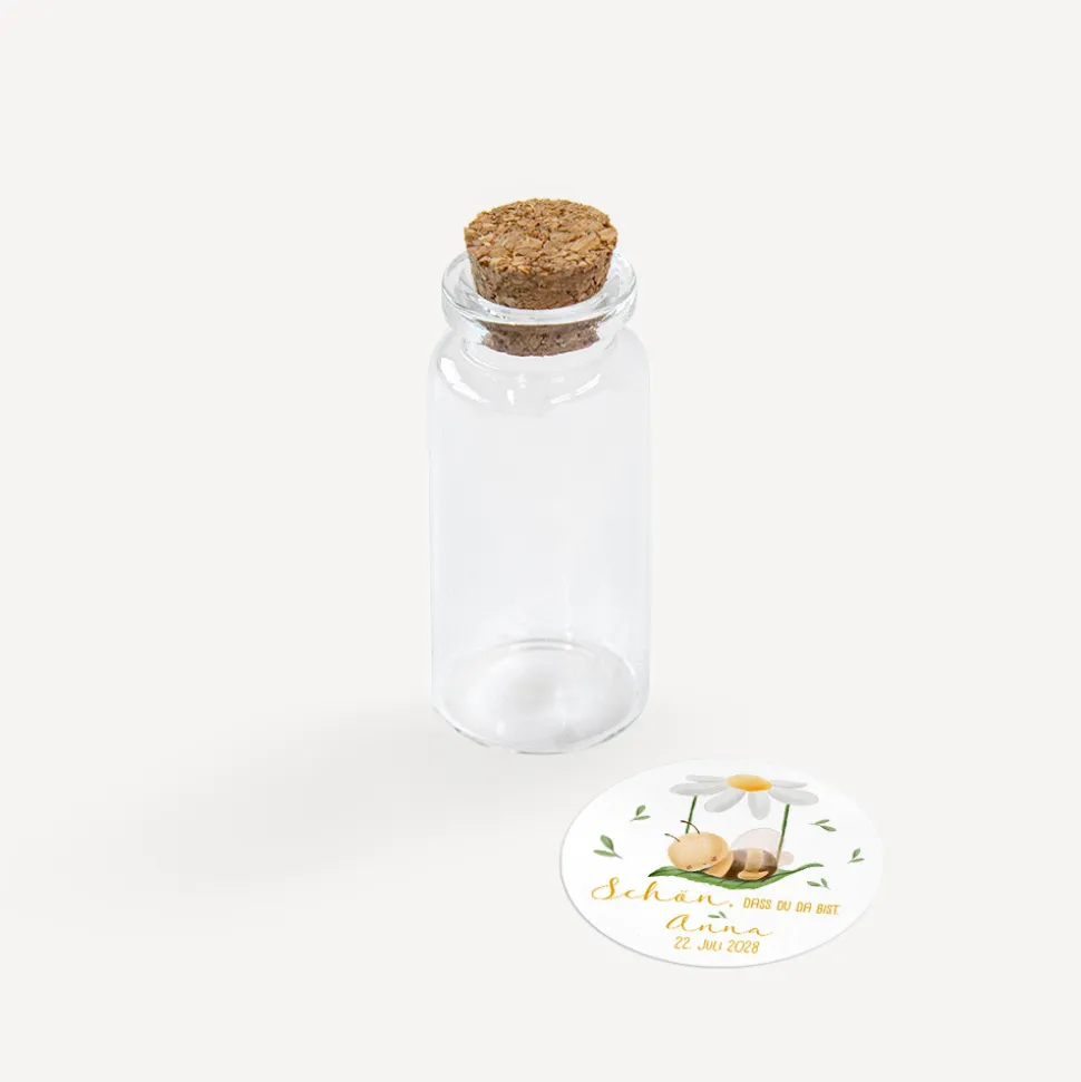 Gastgeschenk Mini Glasröhrchen mit Aufkleber "Biene im Traumland"