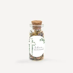 Gastgeschenk Mini Glasröhrchen mit Aufkleber "Eukalyptus Kreuz"