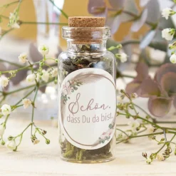 Gastgeschenk Mini Glasröhrchen mit Aufkleber "Boho Pampas"