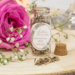 Gastgeschenk Mini Glasröhrchen mit Aufkleber 