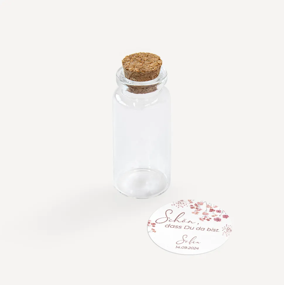 Gastgeschenk Mini Glasröhrchen + Aufkleber "Trockenblumen Blush"