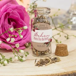 Gastgeschenk Mini Glasröhrchen mit Aufkleber 