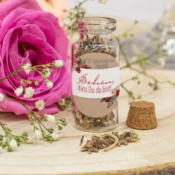 Gastgeschenk Mini Glasröhrchen mit Aufkleber 