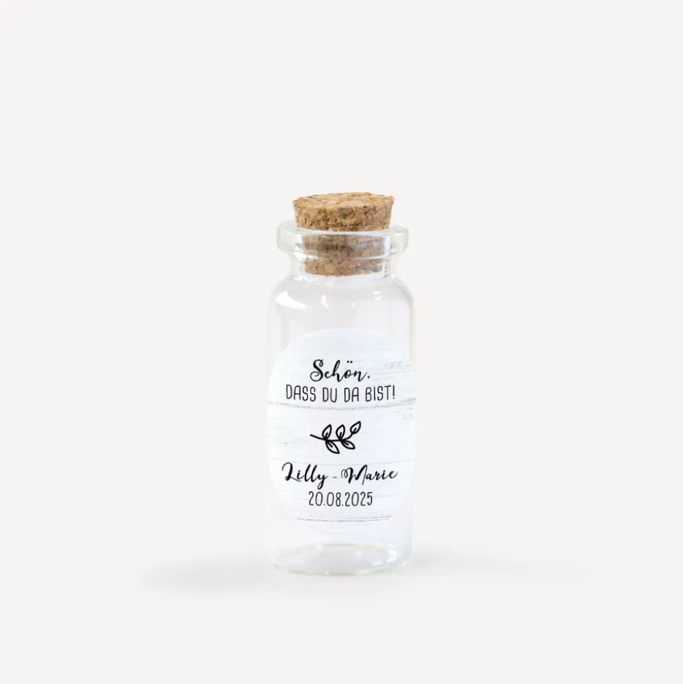 Gastgeschenk Mini Glasröhrchen mit Aufkleber "Doodle"