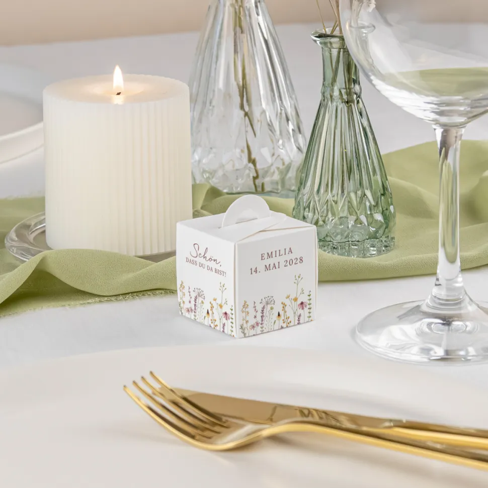 Gastgeschenk Mini Henkelbox "Wildromantische Blüten" optional mit Füllung
