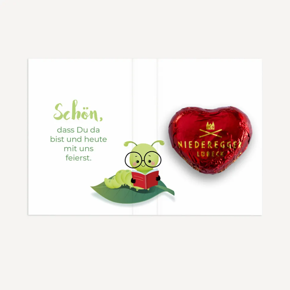 Gastgeschenk Mini Klappkarte "Bücherwurm"