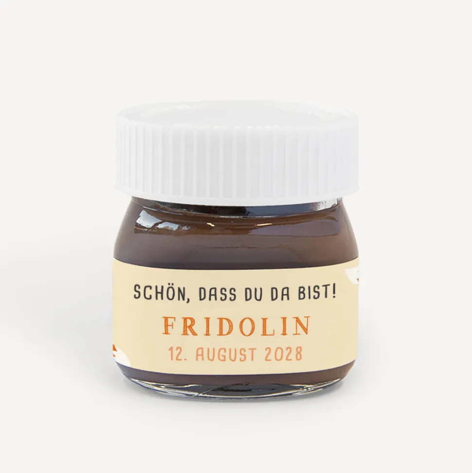 Gastgeschenk Mini Nutella Glas mit Aufkleber "Schlauer Fuchs"