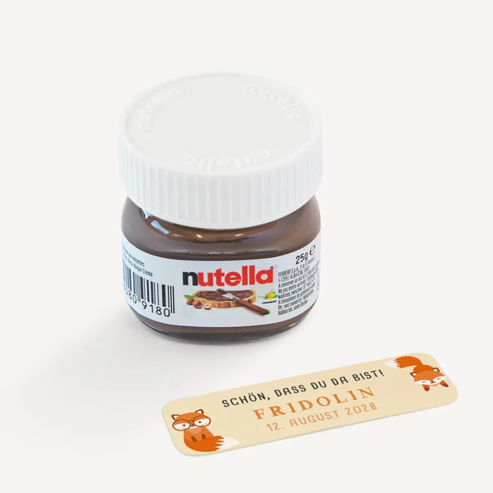 Gastgeschenk Mini Nutella Glas mit Aufkleber "Schlauer Fuchs"