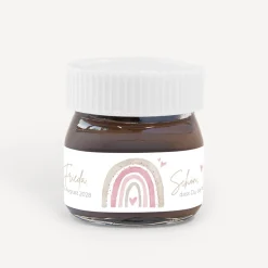 Gastgeschenk Mini Nutella Glas mit Aufkleber "Regenbogen mit Herzen Pastell"