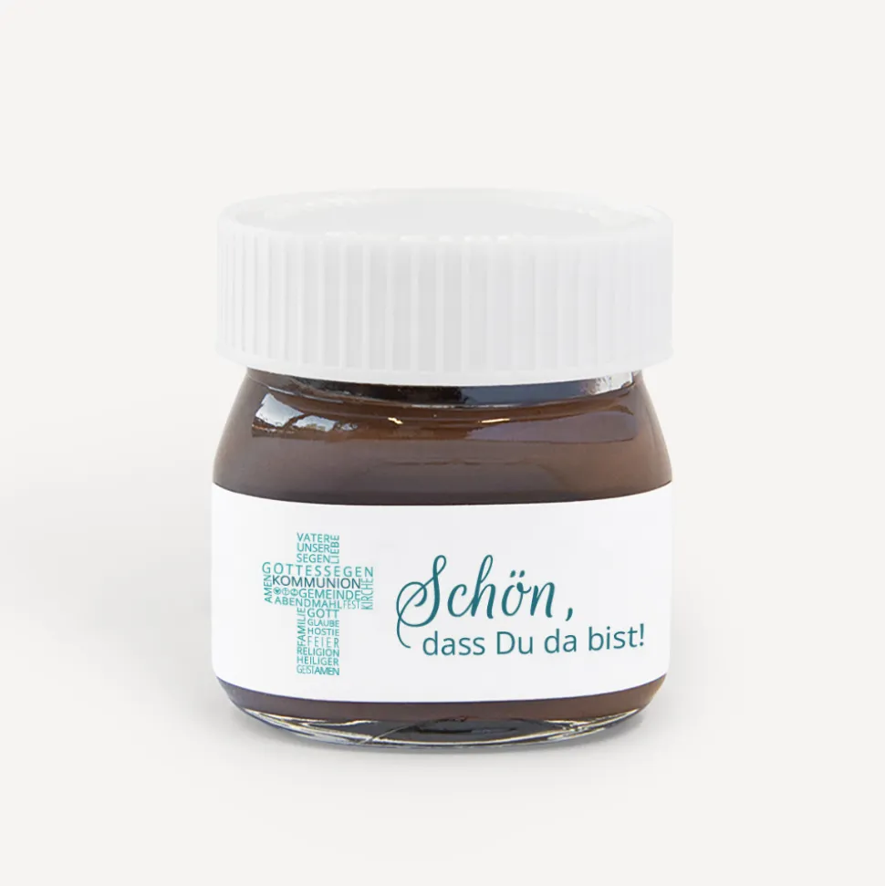 Gastgeschenk Mini Nutella Glas Kommunion Junge "Kreuz Modern"