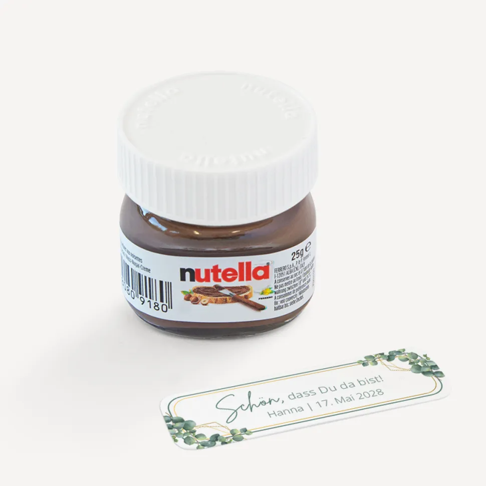 Gastgeschenk Mini Nutella Glas + Aufkleber "Eukalyptus Geometrie"