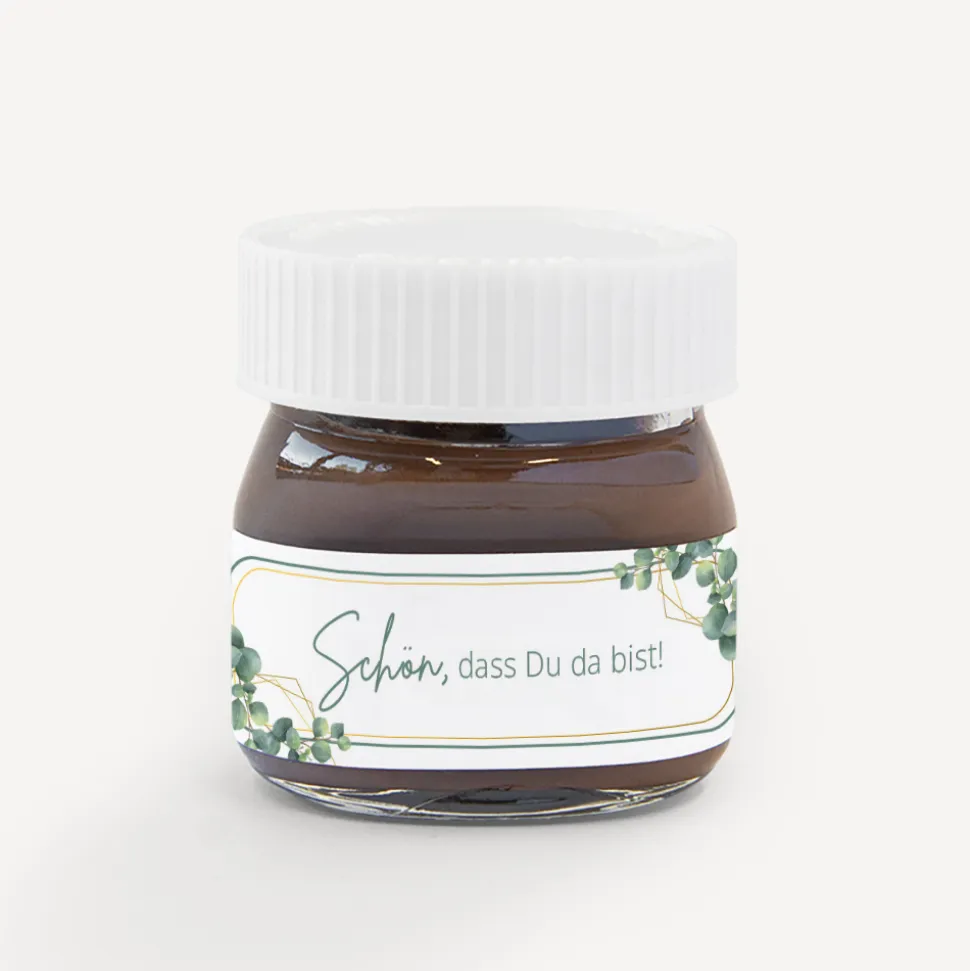 Gastgeschenk Mini Nutella Glas + Aufkleber "Eukalyptus Geometrie"