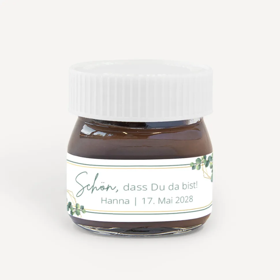 Gastgeschenk Mini Nutella Glas + Aufkleber "Eukalyptus Geometrie"