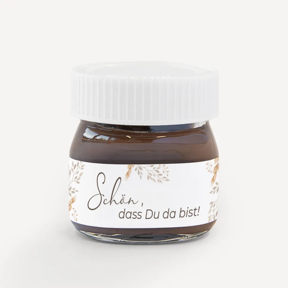 Gastgeschenk Mini Nutella Glas + Aufkleber "Trockengras"