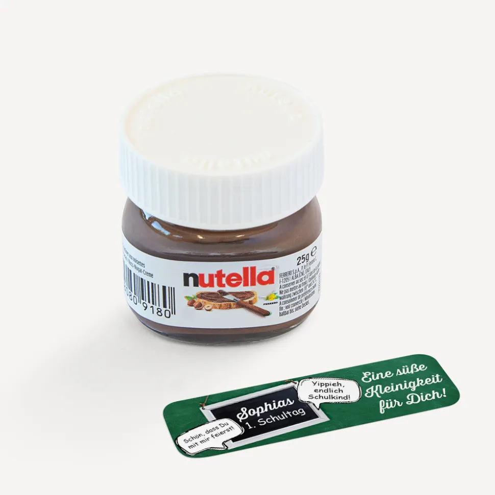 Gastgeschenk Mini Nutella Glas mit Aufkleber "Schulanfang"