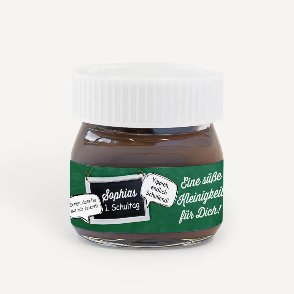 Gastgeschenk Mini Nutella Glas mit Aufkleber "Schulanfang"