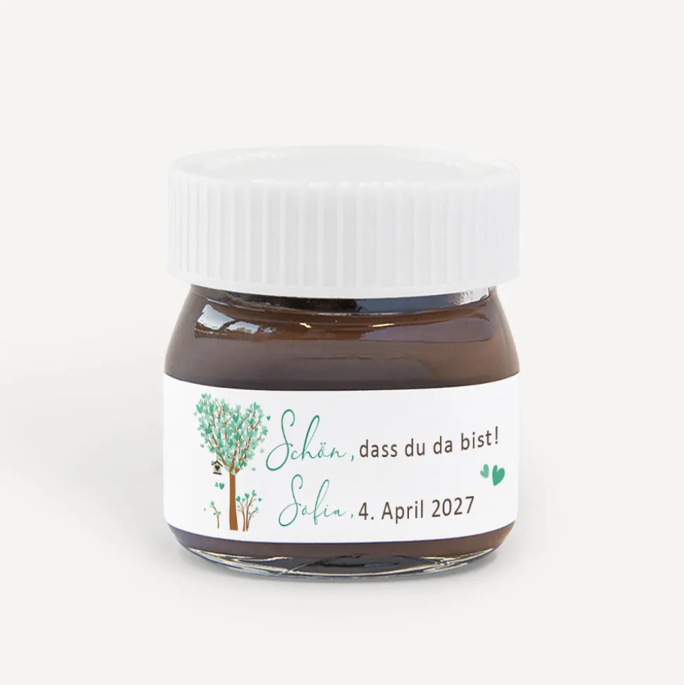 Gastgeschenk Mini Nutella Glas "Baum Herzen"