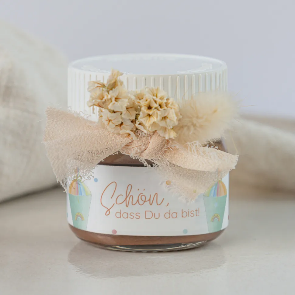 Gastgeschenk Mini Nutella Glas mit Aufkleber "Zuckertüte modern"