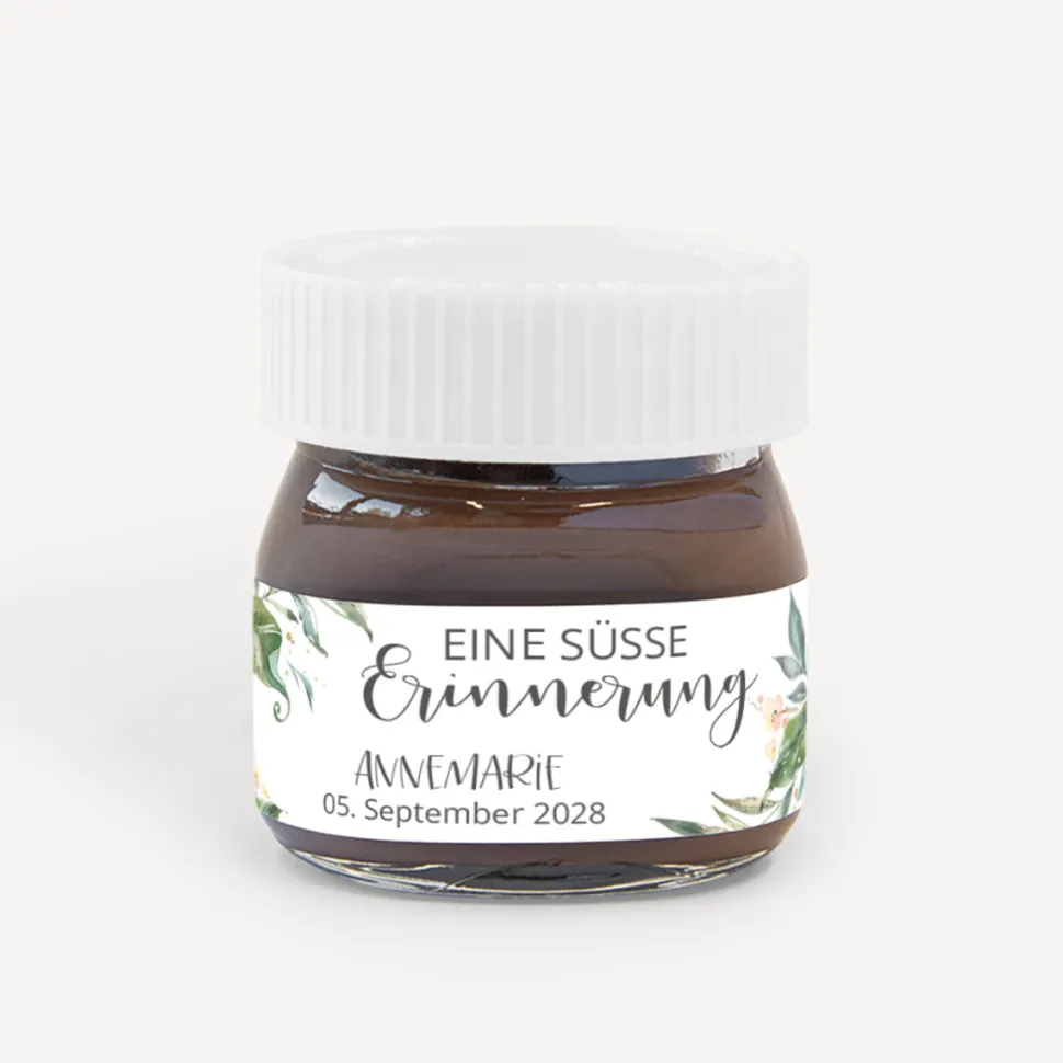 Gastgeschenk Mini Nutella Glas + Aufkleber Green Magic