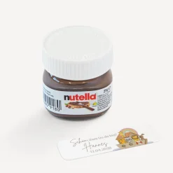 Gastgeschenk Mini Nutella Glas mit Aufkleber "Arche Noah Regenbogen Pastell"
