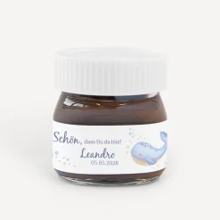 Gastgeschenk Mini Nutella Glas mit Aufkleber "Wal Willy"