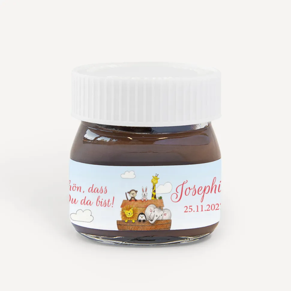 Gastgeschenk Mini Nutella Glas mit Aufkleber "Arche Noah"